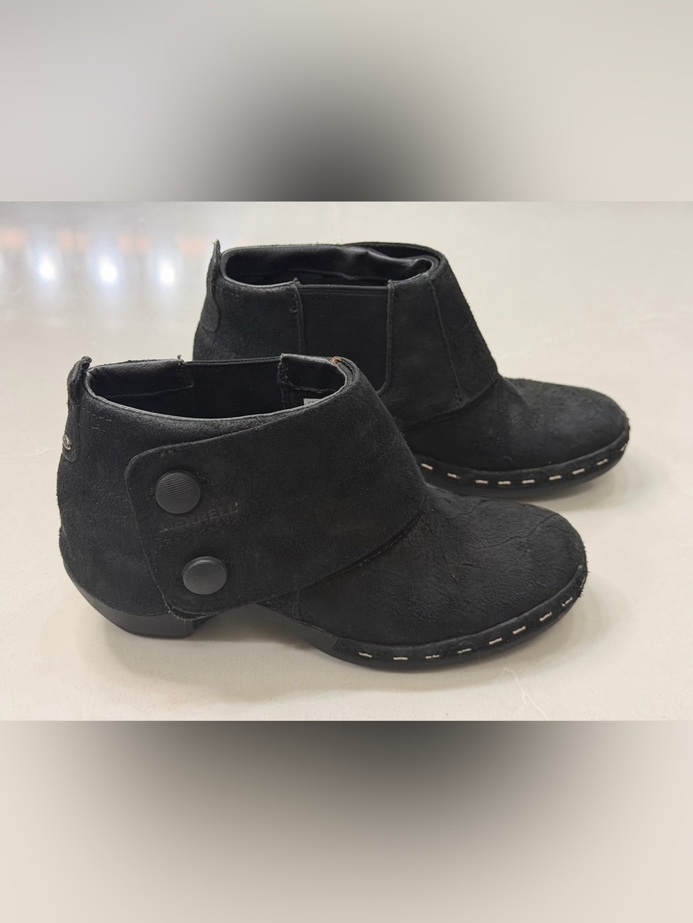 Merrell Luxe Button Black Suede Ankle Booties Clogs Gorpcore Comfort Boot 8.5